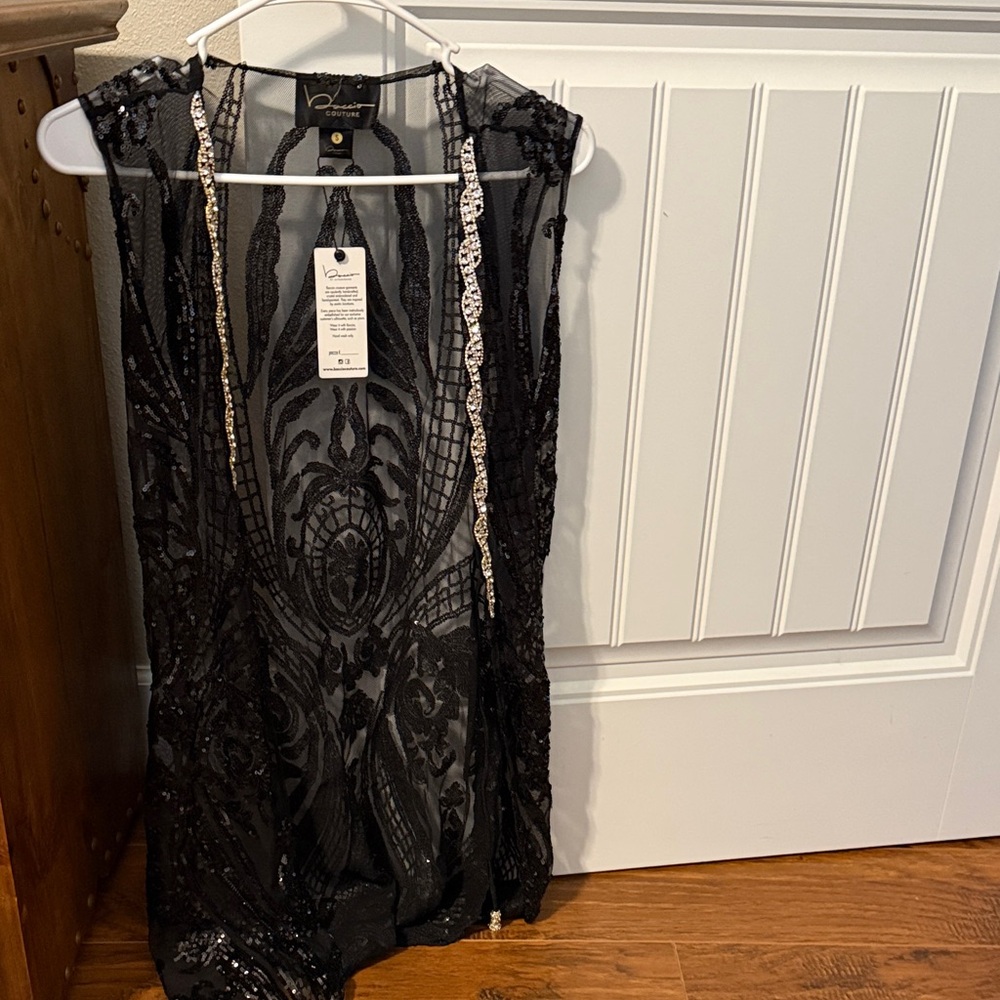 Black Sequin Sleeveless Top by Baccio Couture